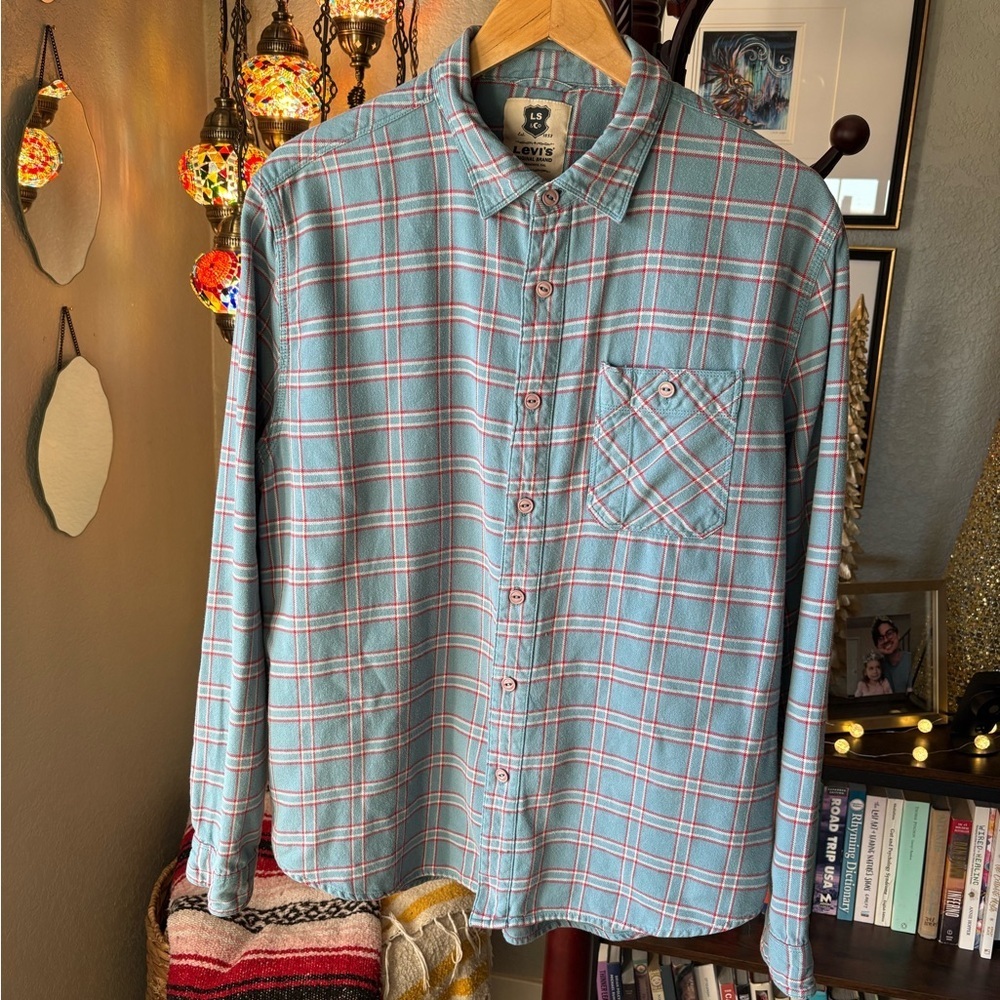 Levi's LS&CO Men's 100% Cotton Flannel Blue Plaid Button-Down Shirt (XL)‎